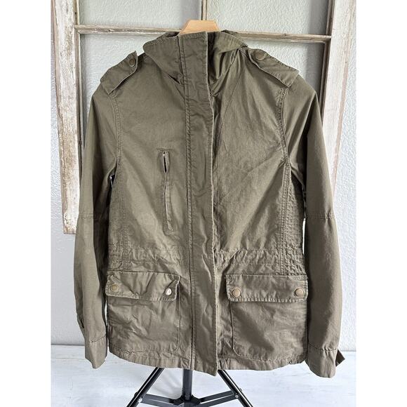 Womens Utility Jacket Love Tree Olive Green LS Zips & Snaps Size Small - Picture 11 of 16
